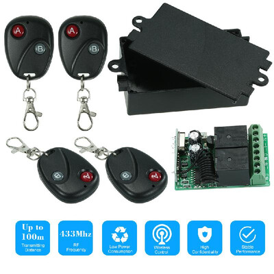433Mhz DC 12V 2CH Universal 10A Relay Wireless Remote Control Switch Receiver Module&4PCS 2 Key RF 433 Mhz Transmitter Remote
433Mhz DC 12V 2CH Universal 10A Relay Wireless Remote Control Switch Receiver Module&4PCS 2 Key RF 433 Mhz Transmitter Remote