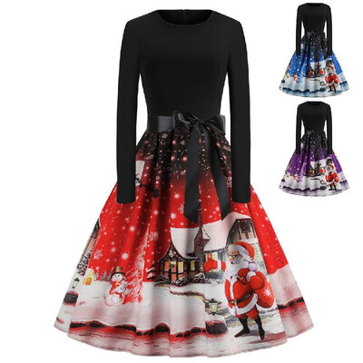 Cross-border womens wholesale Europe&America retro round neck long-sleeved Santa snow house print big swing dress X3110 blue
Cross-border womens wholesale Europe&America retro round neck long-sleeved Santa snow house print big swing dress X3110 blue