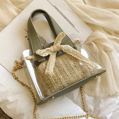 Summer bag girl 2019 new bow clear jelly handbag Korean version chain satchel
