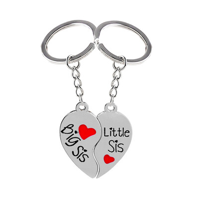 Red Heart Pendant Big Sis Little Sis Keychain Key Ring Keychain Gift For Sister Best Friend