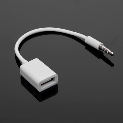35mm Male Car AUX Audio Jack to USB 20 Female Adapter Converter Cord OTG Cable White 
35mm Male Car AUX Audio Jack to USB 20 Female Adapter Converter Cord OTG Cable White