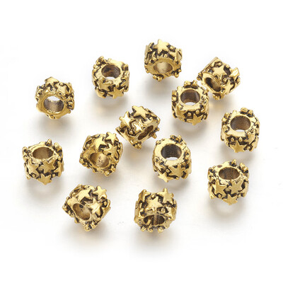 Tibetan Style Alloy European Beads Large Hole Donut with Star Beads Lead Free Antique Golden 6x10mm
Tibetan Style Alloy European Beads Large Hole Donut with Star Beads Lead Free Antique Golden 6x10mm