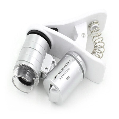 60X Clip-On Phone Camera Magnifier Silver Portable Mini Microscope with LEDUV Lights for Universal Smartphone
60X Clip-On Phone Camera Magnifier Silver Portable Mini Microscope with LEDUV Lights for Universal Smartphone