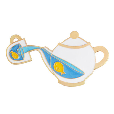 Teapot Tea Cup Shape Enamel Brooch Pin Tops Shirt Collar Jacket Hat Accessories