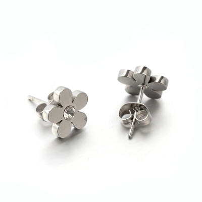 304 Stainless Steel Ear Studs with Rhinestone Flower Platinum 105x105mm Pin 08mm
304 Stainless Steel Ear Studs with Rhinestone Flower Platinum 105x105mm Pin 08mm