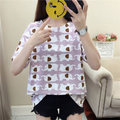 Summer Cat Elephant Print Tshirt Women Round Collar Loose Short Sleeve Casual Simple Wild T-Shirt Casual Tops Tshirt
Summer Cat Elephant Print Tshirt Women Round Collar Loose Short Sleeve Casual Simple Wild T-Shirt Casual Tops Tshirt