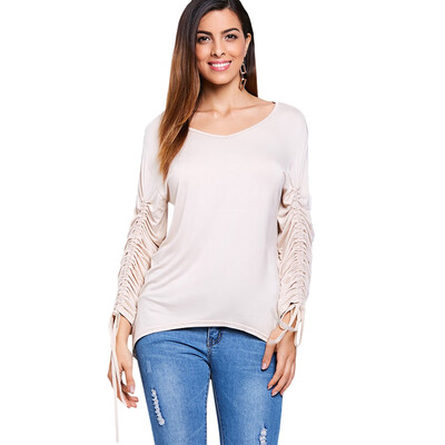 Long Sleeve Asymmetrical T-shirt with Drawstring 
Long Sleeve Asymmetrical T-shirt with Drawstring