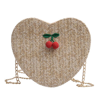 Heart Shape Woven Handbag Women Straw Summer Beach Shoulder Messenger Bags
