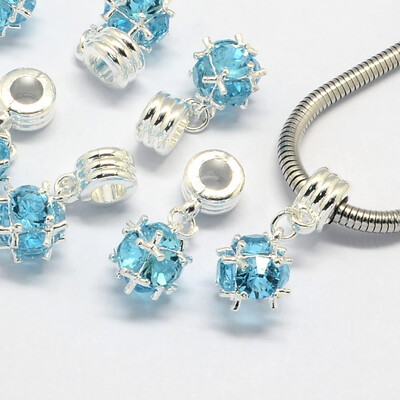 Alloy European Dangle Beads with Rhinestones Large Hole Pendants Round Silver Aquamarine 28mm Hole 5mm
Alloy European Dangle Beads with Rhinestones Large Hole Pendants Round Silver Aquamarine 28mm Hole 5mm