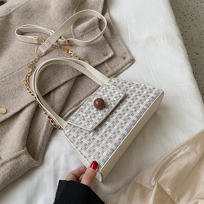 Chic chain small bag small fresh&knitted portable womens bag new 2019 simple&small square bag single-shoulder obliqu