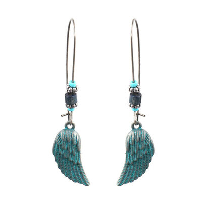 Retro Faux Turquoise Beaded Wing Dangle Statement Earrings Women Party Jewelry