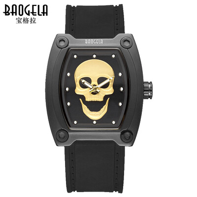 Baogra baogela skull watch mens personality luminous punk quartz mens watch silicone sports watch