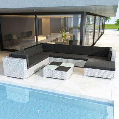 8 Piece Garden Lounge Set with Cushions Poly Rattan White 
8 Piece Garden Lounge Set with Cushions Poly Rattan White