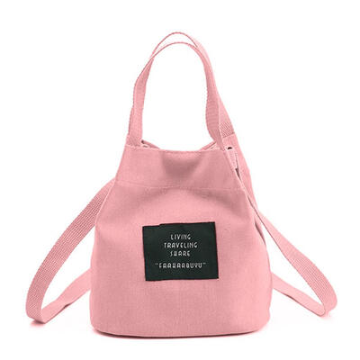 Letter Print Shoulder Messenger Bucket Handbags Women Canvas Crossbody Bags