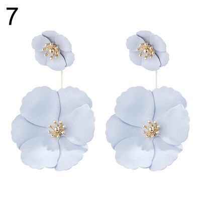 Fashion Women Dual Layer FabricFlower Dangle Ear Stud Earrings Jewelry Decor