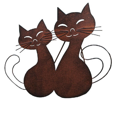 Metal Figurine Valentine Cat Shape Statue Animal Garden Retro Sculpture Outdoor Fences Lawn Yard Decoration Figurines Romantic Orn