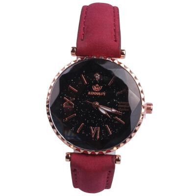 Simple ladies quartz watch belt starry dial