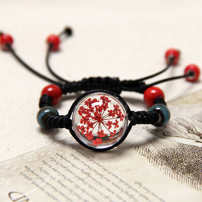 Natural Dried Flower Bracelet For Womens Jewelry Cherry blossom Life time gem Hand-knitted national Accessories