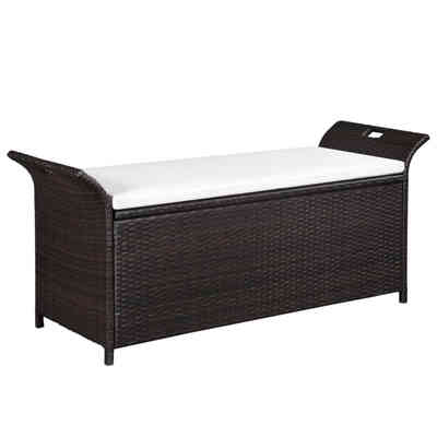 Storage Bench with Cushion 543" Poly Rattan Brown