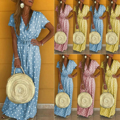Women Summer Long Dresses Polka Dots Print V-neck Dress Casual Dresses Ankle Length Dresses -XL PinkBlueYellow
Women Summer Long Dresses Polka Dots Print V-neck Dress Casual Dresses Ankle Length Dresses -XL PinkBlueYellow