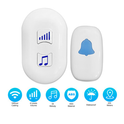 Wireless Smart Doorbell with 1Transmitter 1Receiver 38 Songs Options 4 Levels Volume Range Adjustable LED Indicator Long Range T
Wireless Smart Doorbell with 1Transmitter 1Receiver 38 Songs Options 4 Levels Volume Range Adjustable LED Indicator Long Range T