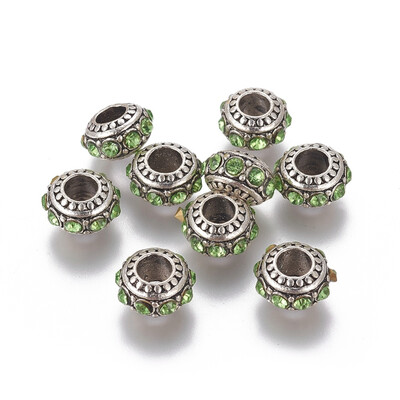 Alloy European Beads with Rhinestone Large Hole Beads Rondelle Antique Silver Peridot 13x7mm Hole 5mm
Alloy European Beads with Rhinestone Large Hole Beads Rondelle Antique Silver Peridot 13x7mm Hole 5mm