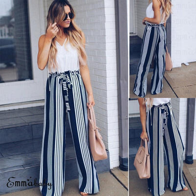 Fashion Womens Striped Wide Leg Trousers Ladies Plain Flared Legging Loose Pant
Fashion Womens Striped Wide Leg Trousers Ladies Plain Flared Legging Loose Pant