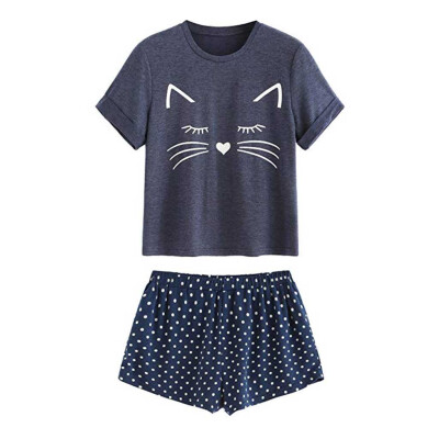 Roseonmyhand Womens Casual Cat Shorts Short Sleeve Ruffled T-Shirt Sleepwear Nightwear Set
Roseonmyhand Womens Casual Cat Shorts Short Sleeve Ruffled T-Shirt Sleepwear Nightwear Set