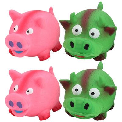 Greensen 4pcs Pig Cow Model Sounding Latex Teeth Cleaning Protection Biting Chewing Toy for Pet Dog