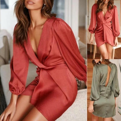 Women Summer Satins V-Neck Short Mini Dress Long Sleeve Wrap Evening Cocktail Party Beach Dress Vestidos Verano 2019
Women Summer Satins V-Neck Short Mini Dress Long Sleeve Wrap Evening Cocktail Party Beach Dress Vestidos Verano 2019