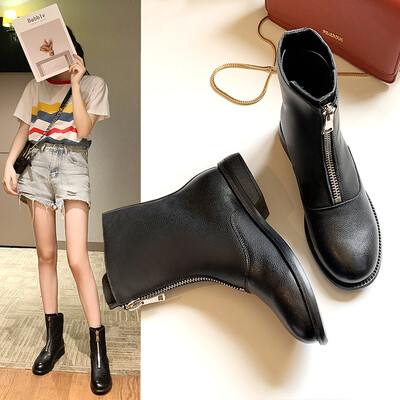 Martin boots womens new top layer leather front zipper boots Korean short boots wild one generati
Martin boots womens new top layer leather front zipper boots Korean short boots wild one generati