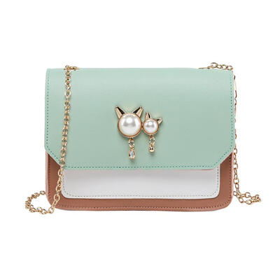 Pearl Decor Flap Shoulder Handbags PU Leather Women Chain Crossbody Bags