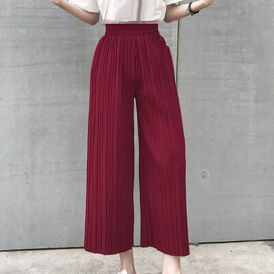 Plus Size Wide Leg Pleated Palazzo Pants For Women Loose Belted High Waist