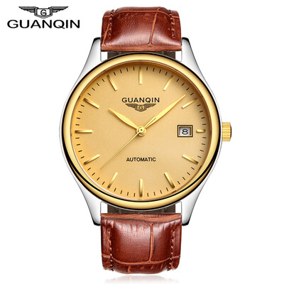 GUANQIN GJ16054 Men Auto Mechanical Watch Date Display 3ATM Genuine Leather Band Wristwatch
