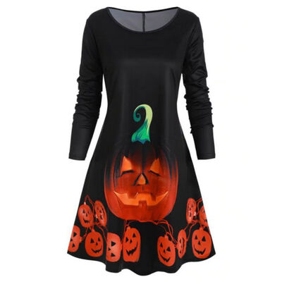 Women Halloween Costume Fashion Casual A line All-match Elegant Pumpkin Print Long Sleeves Round Neck Loose Dress
Women Halloween Costume Fashion Casual A line All-match Elegant Pumpkin Print Long Sleeves Round Neck Loose Dress