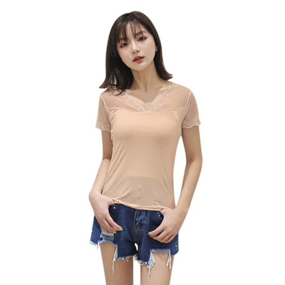 Women Casual Lace Stitching Simple Slim V-neck Short-Sleeved Bottoming Shirt Wild T-Shirt
Women Casual Lace Stitching Simple Slim V-neck Short-Sleeved Bottoming Shirt Wild T-Shirt