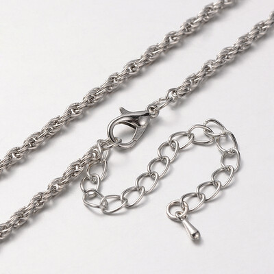 Iron Rope Chain Necklace Makings with Alloy Lobster Claw Clasps&Iron End Chains Platinum 295"
Iron Rope Chain Necklace Makings with Alloy Lobster Claw Clasps&Iron End Chains Platinum 295"