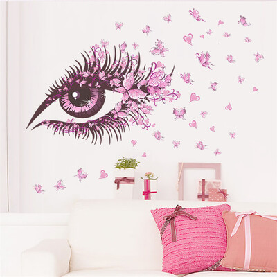 Pink Butterfly Eye Eyelash Wall Sticker Removable Sticker Home Decorations