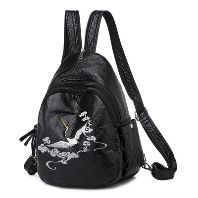 Ancient Style Shoulder Bag New Ethnic Style Embroidery Bag Chinese Style Backpack Retro Style Soft Leather Breast Bag