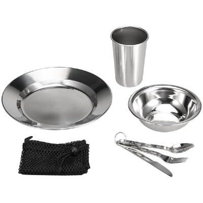7PCS Stainless Steel 1-Person Table Set Outdoor Tableware Mess Kit Dinner Plate Bowl Cup Spoon Fork Cutter with Mesh Travel Bag fo
7PCS Stainless Steel 1-Person Table Set Outdoor Tableware Mess Kit Dinner Plate Bowl Cup Spoon Fork Cutter with Mesh Travel Bag fo