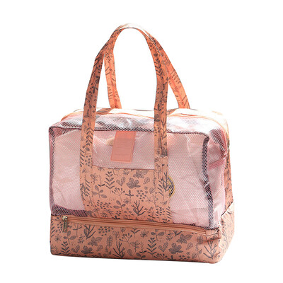 Travel Beach Tote Toiletry Bag Shoulder Handbag with Separate Shoe Compartment
