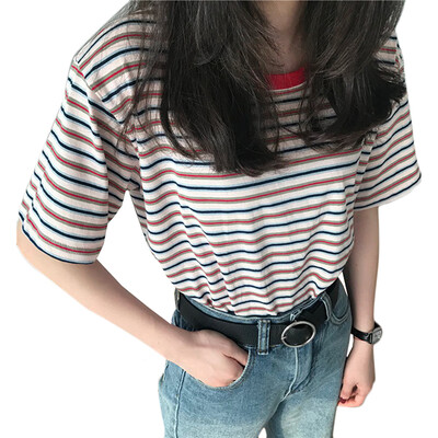 Womens Fashion Summer Casual T Shirt Short Sleeve O-Neck Korean Style Striped Loose Tee
Womens Fashion Summer Casual T Shirt Short Sleeve O-Neck Korean Style Striped Loose Tee