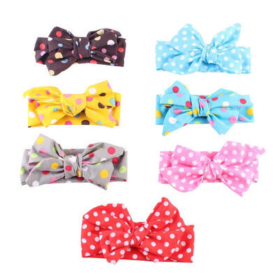 7pcs Kid Baby Girl Headbands Lovely Dot Print Headwrap Big Bowknot Headwear