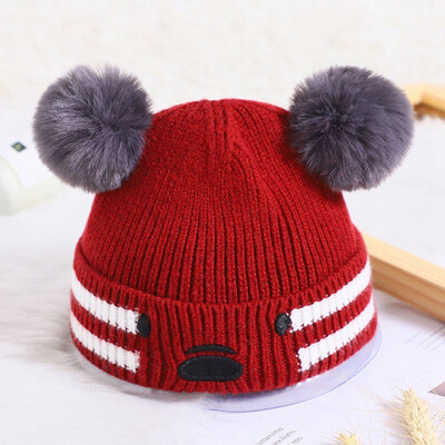 Cute Bear Double Balls soft Baby Knitted Wool hat Thick head protector keep warm for boys&girls outdoor Autumn Winter hat 
Cute Bear Double Balls soft Baby Knitted Wool hat Thick head protector keep warm for boys&girls outdoor Autumn Winter hat