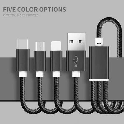 Universal 3-in-1 USB To Micro USB Lightning Type-C Charging Cable Braided Data Line For IPhone Android Phones-12m
Universal 3-in-1 USB To Micro USB Lightning Type-C Charging Cable Braided Data Line For IPhone Android Phones-12m