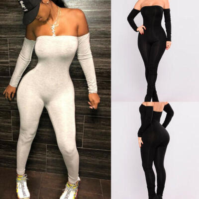 Womens Long Sleeve Off shoulder Jumpsuit Romper Trousers Bodycon Party Clubwear