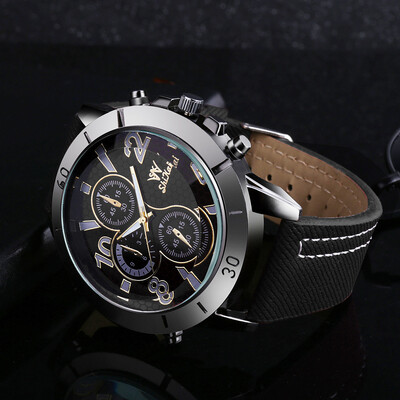 Gobestart Men Three-eye Large Dial Watch Business Watch Fashion Quartz Silica Gel Watch