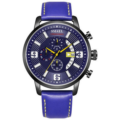 SMAEL 9078 Fashion Quartz Wristwatch Casual Waterproof Watch With Leather Strap For Men