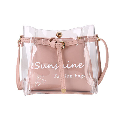 Women 2pcs Jelly Transparent Shoulder Bag Clear PVC Messenger Bags Lady Small Drawstring Bucket Bags Sac A Main YJ
Women 2pcs Jelly Transparent Shoulder Bag Clear PVC Messenger Bags Lady Small Drawstring Bucket Bags Sac A Main YJ