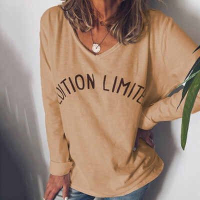 Ladies Autumn Fashion Long Sleeve T-shirt V-neck Solid Color Printed Casual Shirt Womens Plus Size Loose Tops
Ladies Autumn Fashion Long Sleeve T-shirt V-neck Solid Color Printed Casual Shirt Womens Plus Size Loose Tops